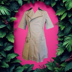Vintage E Land Cargo Khaki Utility Short Sleeve Pleated Mini Dress Size L